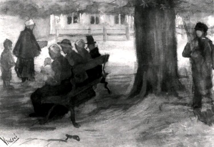 Лавка з чотирьма людьми і малям, 1882 - Вінсент Ван Гог