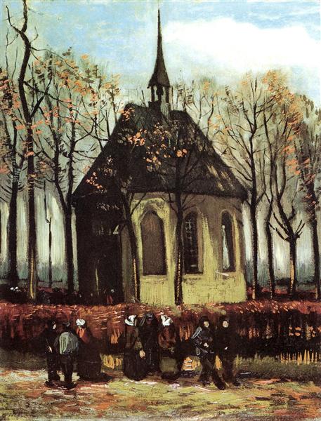 Congregation Leaving the Reformed Church in Nuenen, 1884 - Винсент Ван Гог