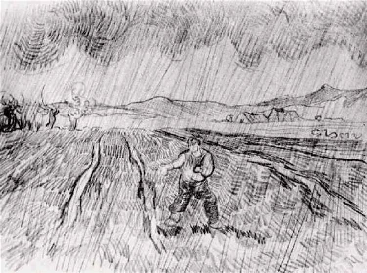 Enclosed Field with a Sower in the Rain, 1889 - Vincent van Gogh