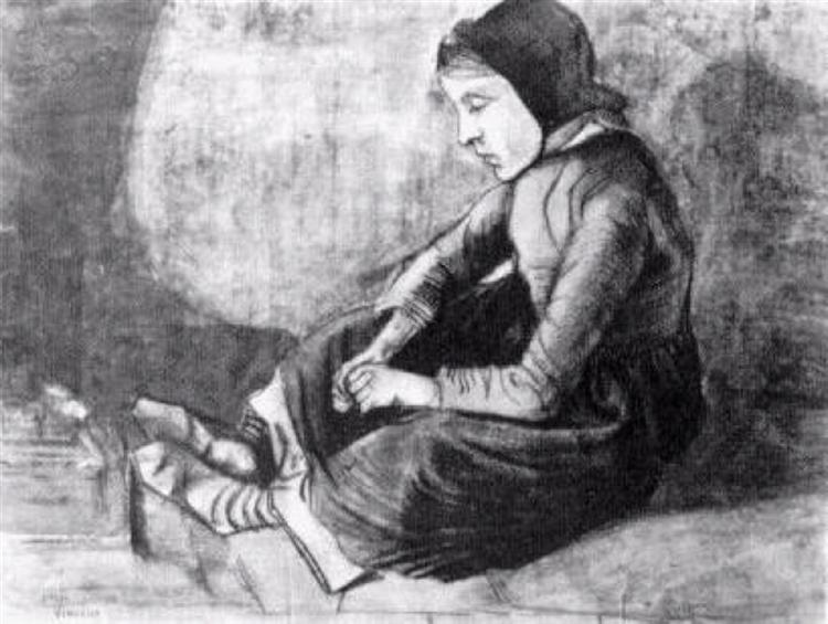 Girl with Black Cap Sitting on the Ground, 1881 - Vincent van Gogh