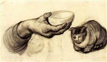 Hand with Bowl and a Cat - Vincent van Gogh