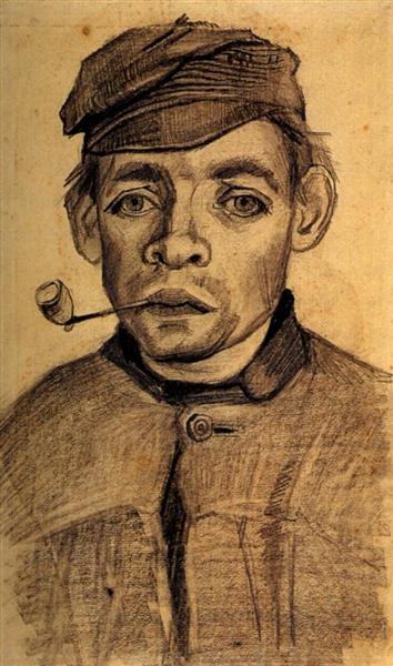 Head of a Young Man with a Pipe, c.1885 - Винсент Ван Гог