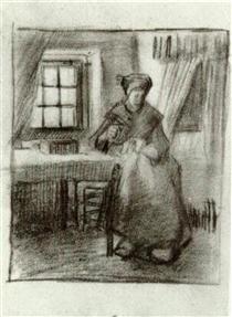 Interior with Peasant Woman Sewing - Винсент Ван Гог
