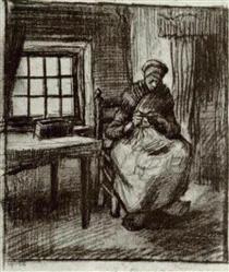 Interior with Peasant Woman Sewing - Винсент Ван Гог