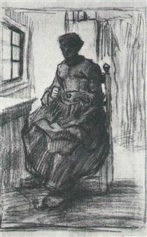 Interior with Peasant Woman Sewing - Vincent van Gogh