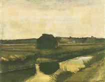 Landscape with a Stack of Peat and Farmhouses - Вінсент Ван Гог