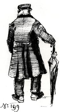 Orphan Man with Long Overcoat and Umbrella, Seen from the Back 2 - Вінсент Ван Гог