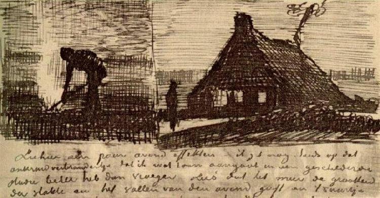 Peasant Burning Weeds, and Farmhouse at Night, 1883 - Винсент Ван Гог