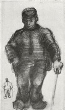 Peasant with Walking Stick, and Little Sketch of the Same Figure - Винсент Ван Гог