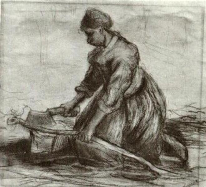 Peasant Woman, Kneeling with Chopper, 1885 - 梵谷