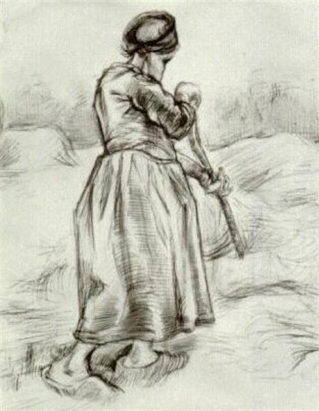 Peasant Woman, Tossing Hay, Seen from the Back, 1885 - Винсент Ван Гог