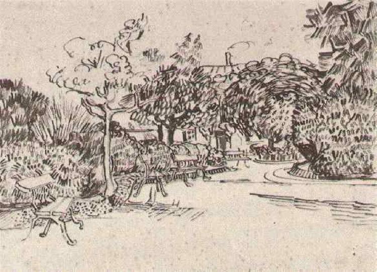 Public Garden with Benches, 1888 - 梵谷