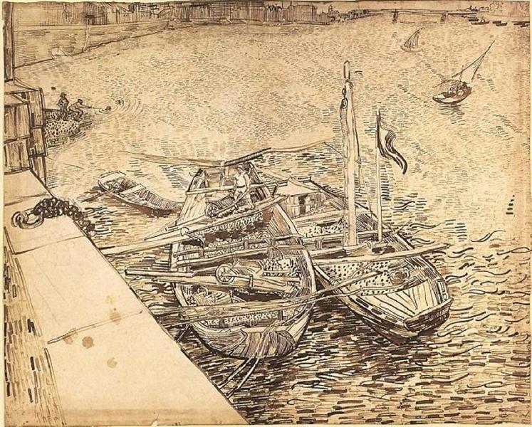 Quay with Men Unloading Sand Barges, 1888 - 梵谷