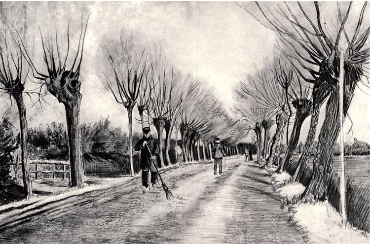 Road with Pollard Willows and Man with Broom, 1881 - Вінсент Ван Гог