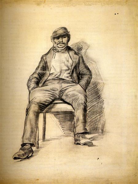 Сидячий чоловік із вусами у капелюсі, 1886 - Вінсент Ван Гог