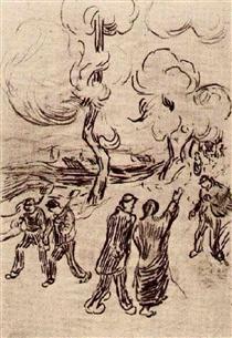 Several Figures on a Road with Trees - Vincent van Gogh