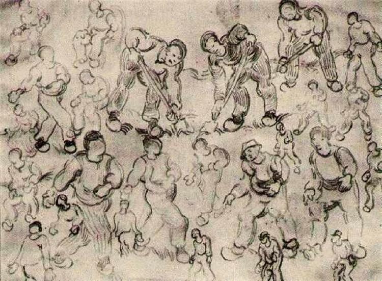 Sheet with Numerous Figure Sketches, 1890 - 梵谷