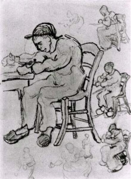 Sheet with People Sitting on Chairs, 1890 - Винсент Ван Гог