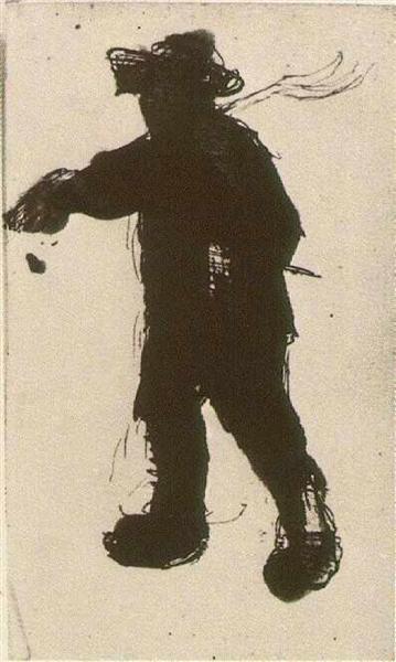 Silhouette of a Man with a Rake, c.1885 - 梵谷