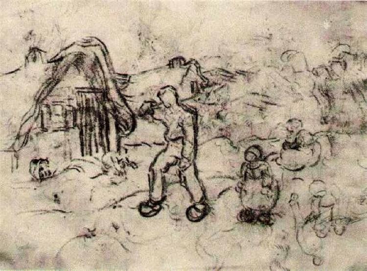 Sketches of a Cottage and Figures, 1890 - 梵谷