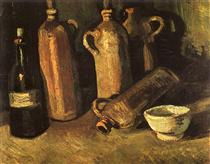 Still Life with Four Stone Bottles, Flask and White Cup - Вінсент Ван Гог