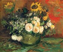 Still Life with Roses and Sunflowers - 梵谷