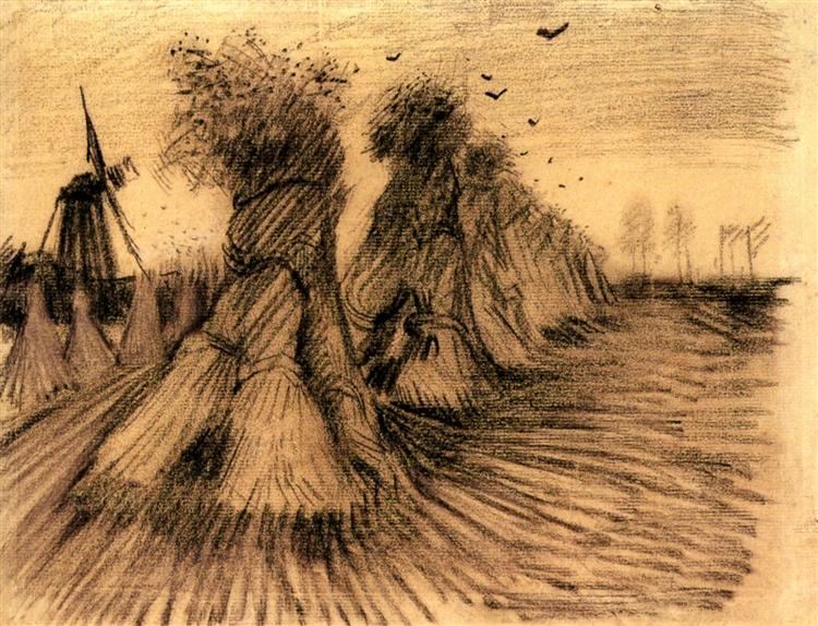 Stooks and a Mill, 1885 - 梵谷