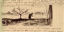 Stooping Woman in Landscape - Винсент Ван Гог