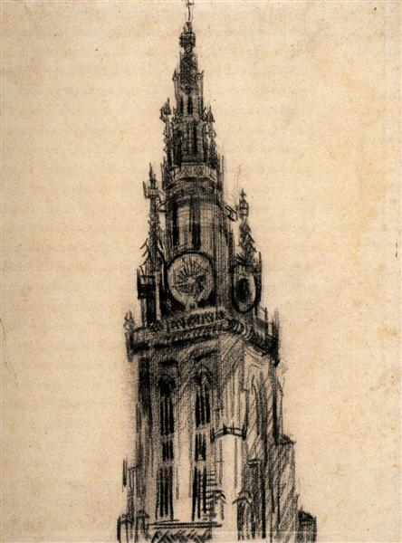 The Spire of the Church of Our Lady, 1885 - 梵高