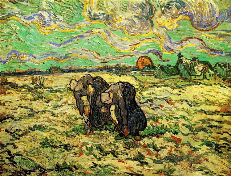 Two Peasant Women Digging in Field with Snow, 1890 - Vincent van Gogh