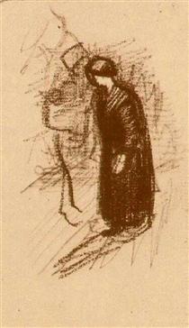 Woman in Dark Dress, Walking - Винсент Ван Гог