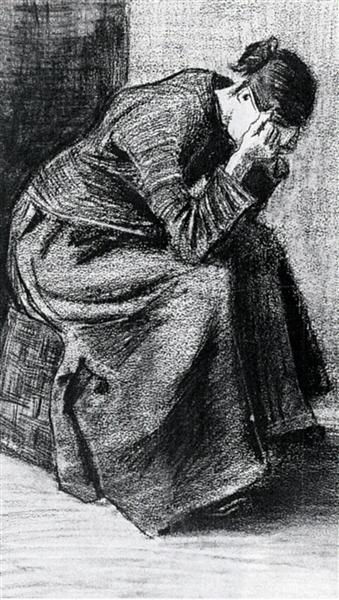 Woman Sitting on a Basket with Head in Hands, 1883 - Вінсент Ван Гог