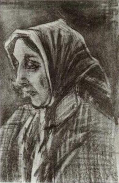 Woman with Shawl over her Hair, Head, 1883 - 梵谷
