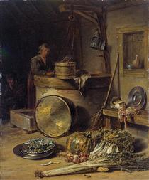 Peasant Interior with Woman at a Well - Виллем Кальф