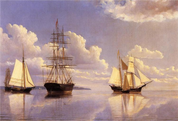 The Kennebec River, Waiting for Wind and Tide, 1860 - Уильям Брэдфорд