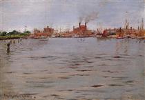 Harbor Scene, Brooklyn Docks - Уильям Меррит Чейз