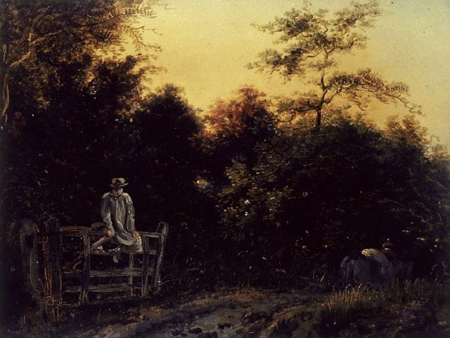 Landscape with a Track and a Man Sitting on a Gate - Уильям Уильямс