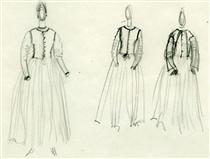 The Artist in a dress of her own design: three sketches - Винифред Найтс