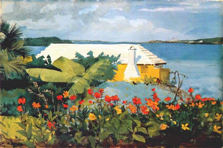 Flower garden and bungalow, Bermuda, 1889 - Вінслов Гомер