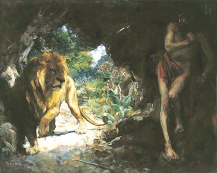 Slave and Lion, 1924 - 徐悲鴻