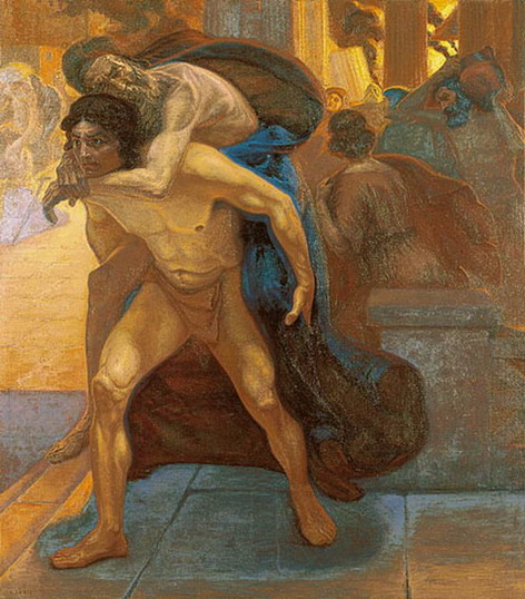 Aeneas saving his father through the flames of Troy - Emmanuel Zairis